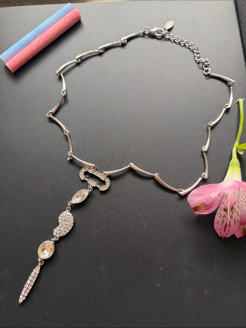 Silver Crystal Drop Pendant Necklace - Women's Elegant Silver Necklace